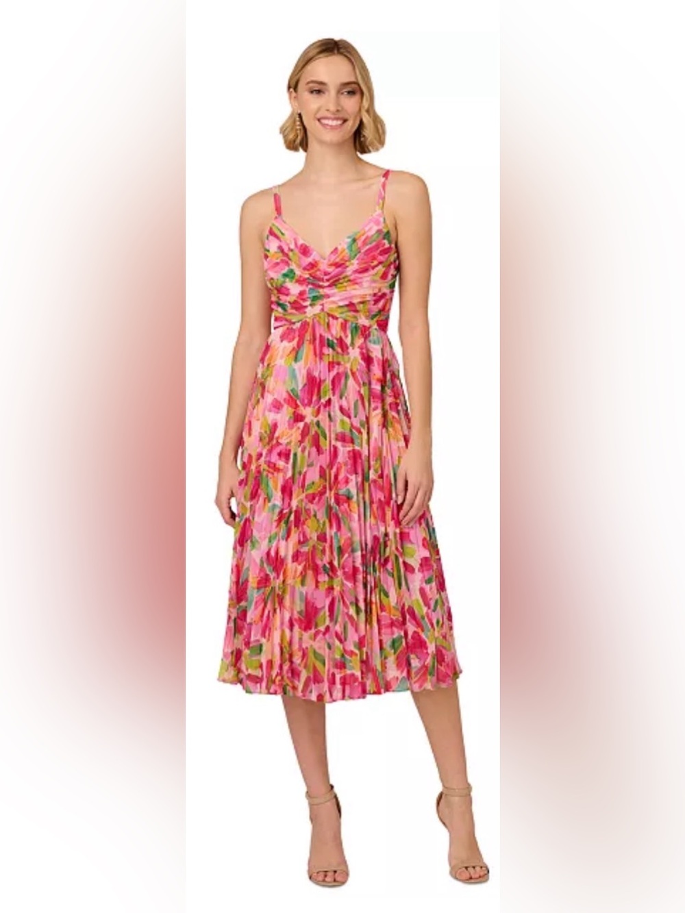 Adrianna Papell pink red Multicolor Watercolor Floral Dress